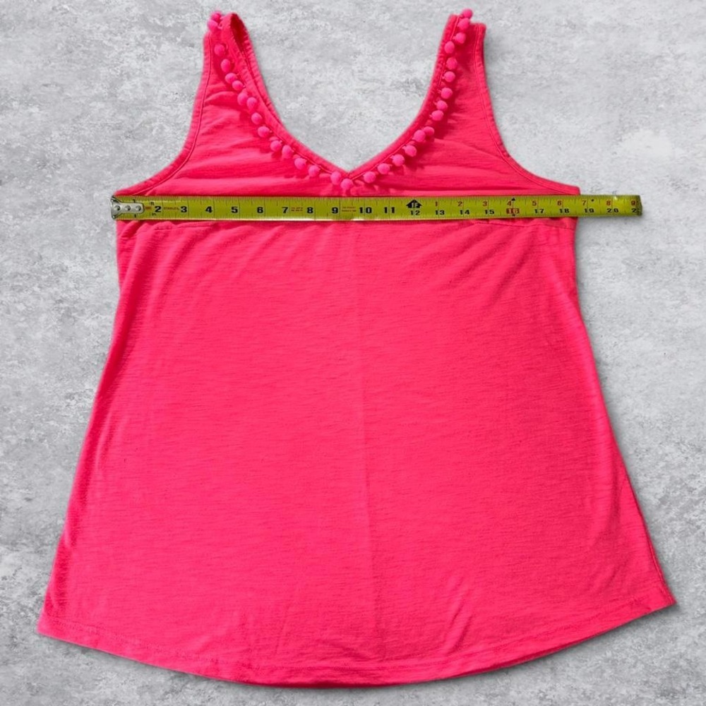 Lilly Pulitzer Pink Pom Pom Trim V-Neck Knit Tank Top Sleeveless Shirt - Picture 3 of 6